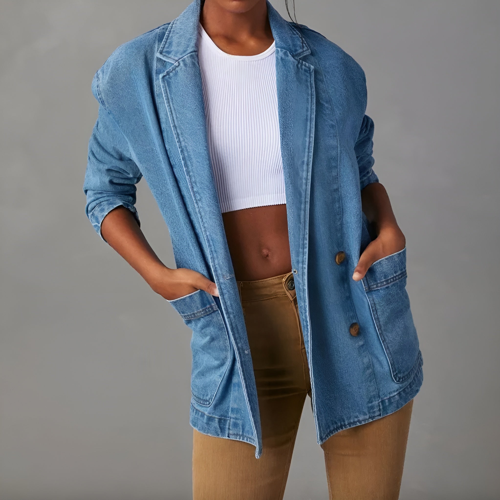 Veste Blazer Femme Jean Bleu Taille M 100% Coton Décontractée