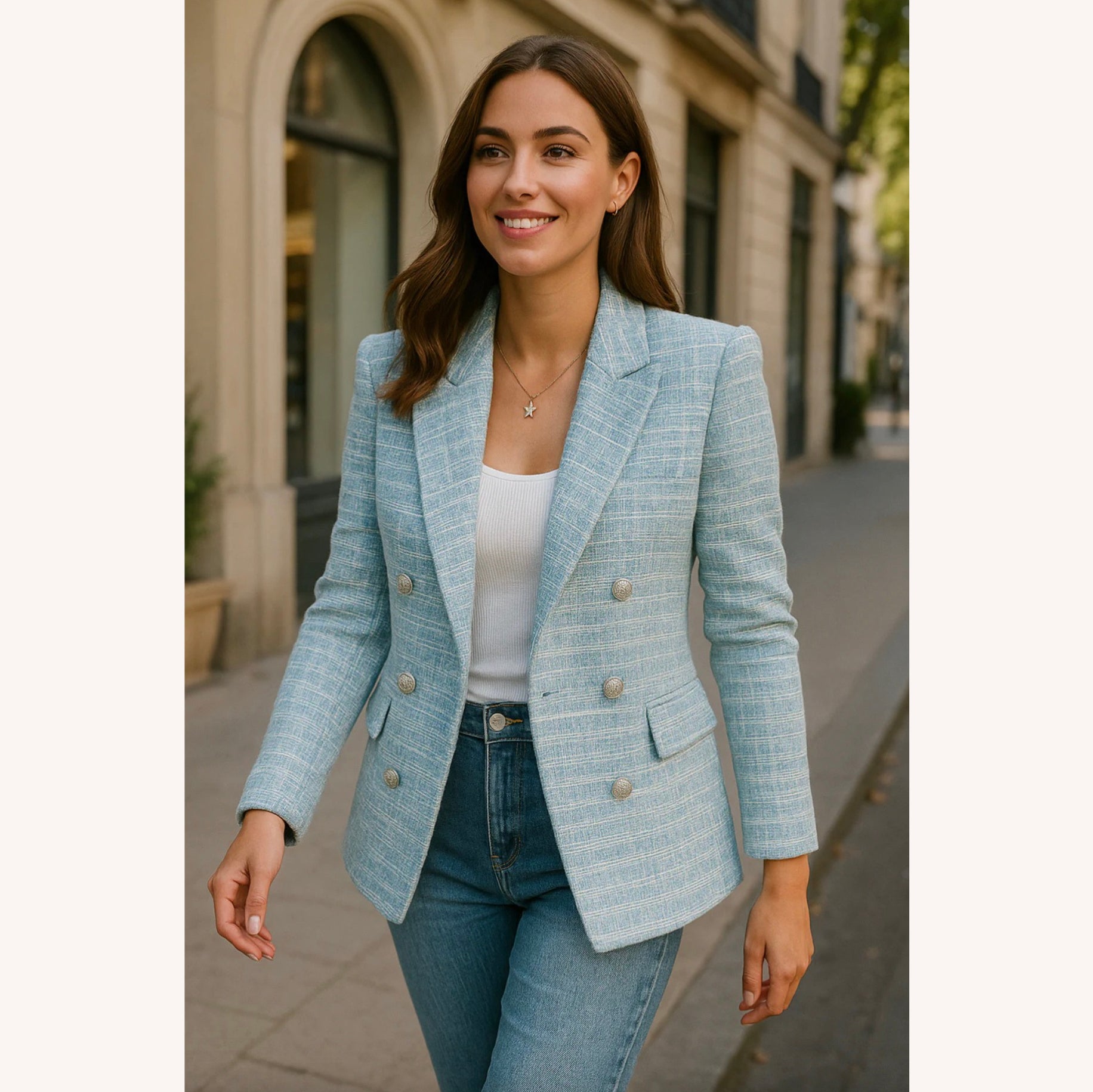 Blazer Femme Noir Croisé Taille S Polyester