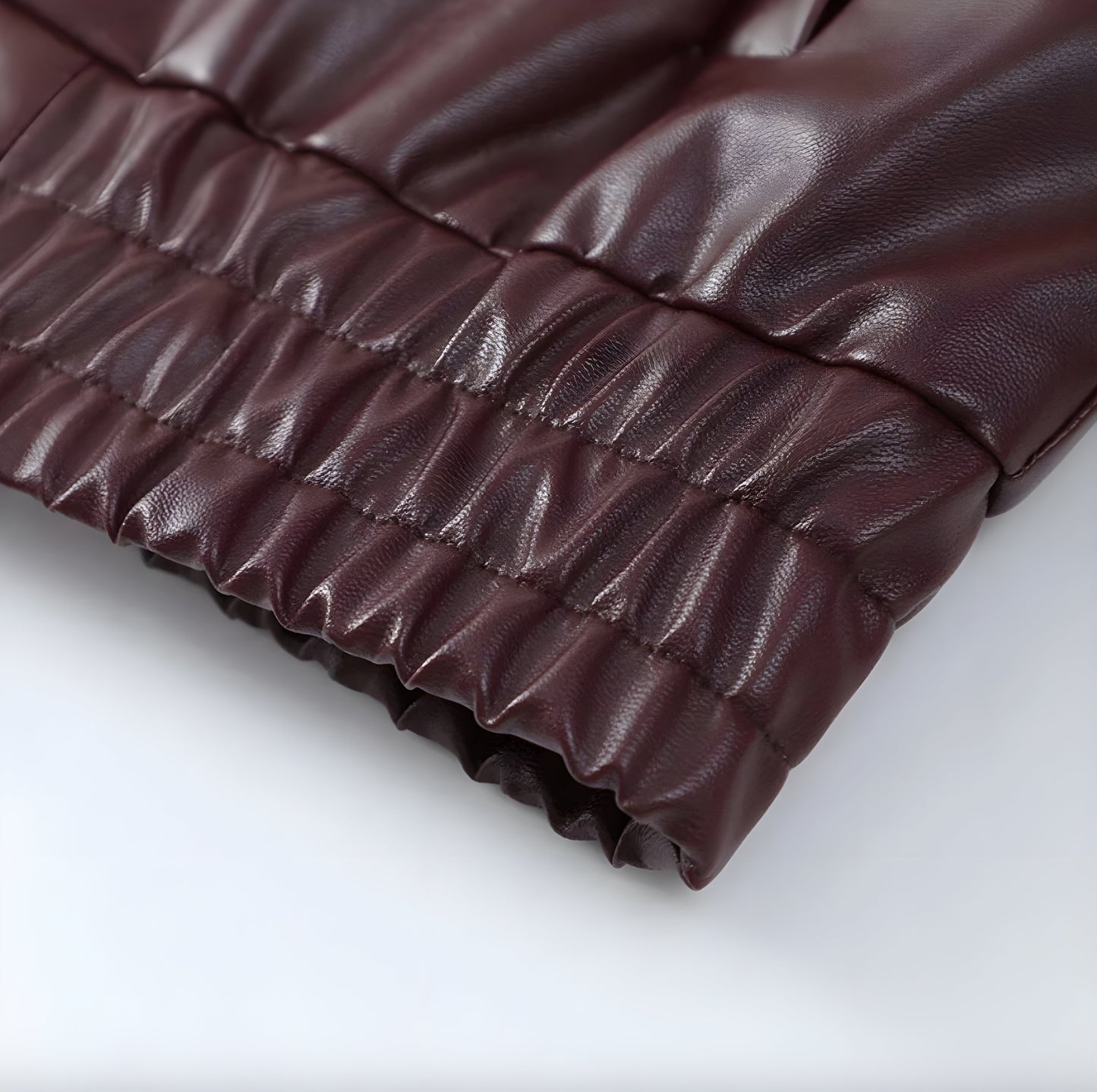 Women's Elegant Synthetic Leather Bomber Jacket with Elastic Waist – Modern and Versatile Style