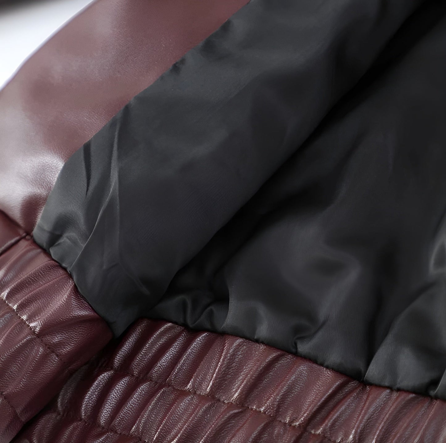 Women's Elegant Synthetic Leather Bomber Jacket with Elastic Waist – Modern and Versatile Style