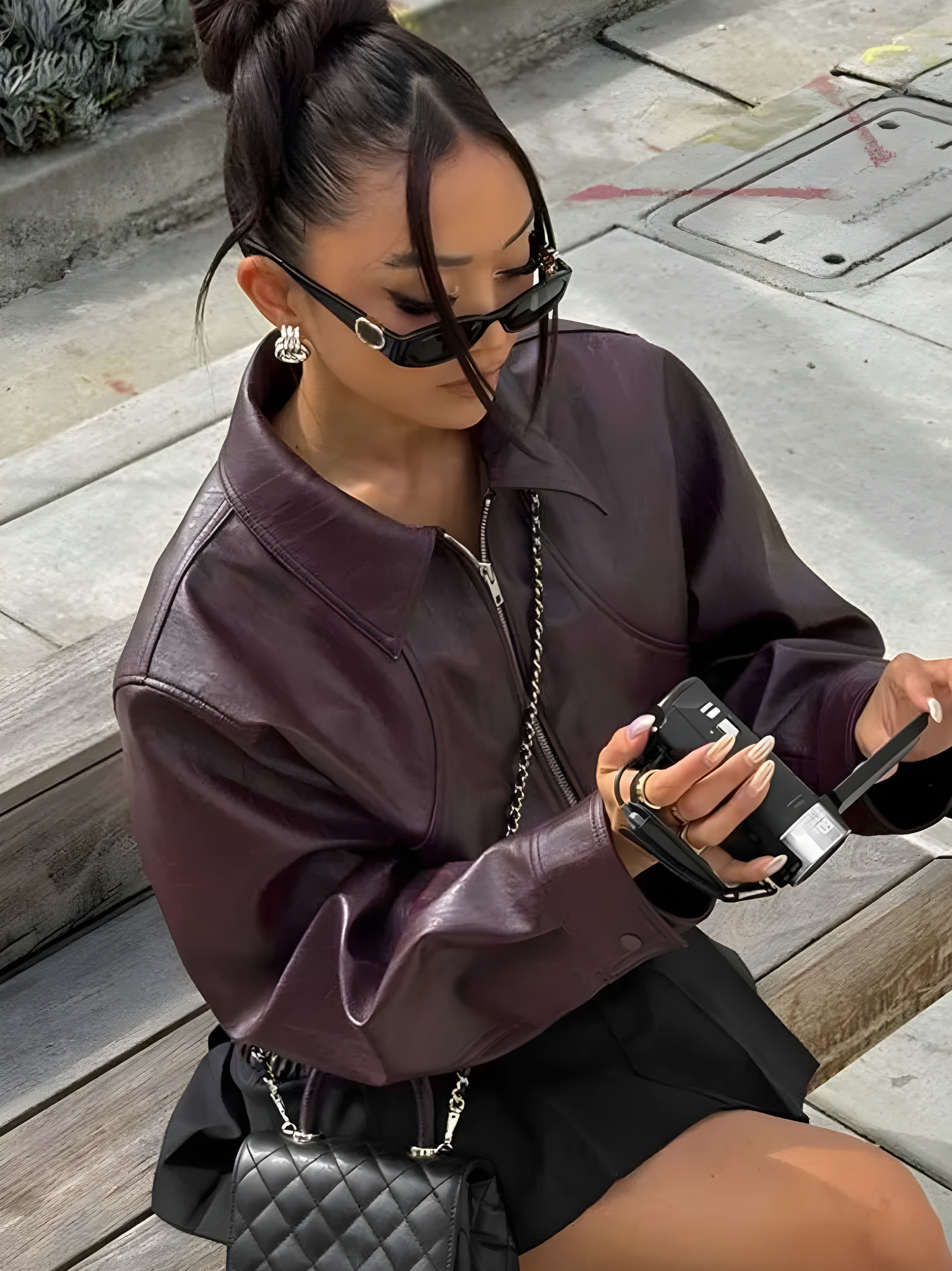 Veste Bomber Femme en Cuir Synthétique Élégante avec Taille Élastiquée – Style Moderne et Polyvalent