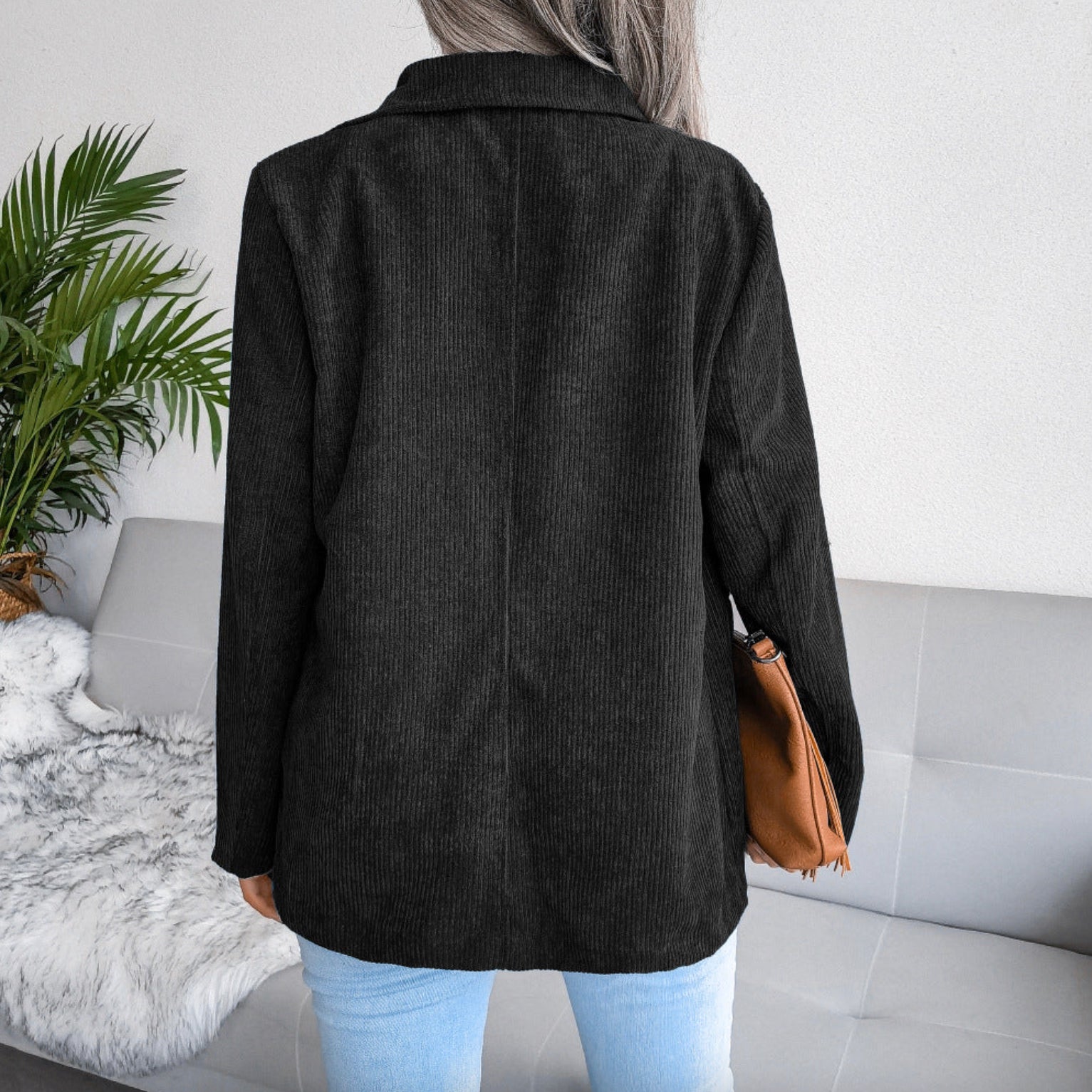 Blazer Homme en Velours Côtelé Noir à Double Boutonnage – Élégant et Décontracté pour Toutes Occasions