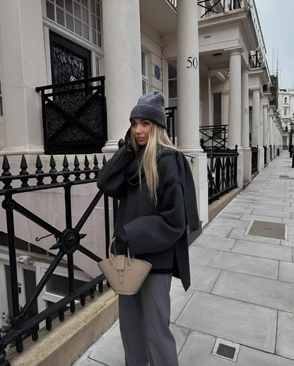 Winter Coat Women Gray Size M Wool Integrated Scarf