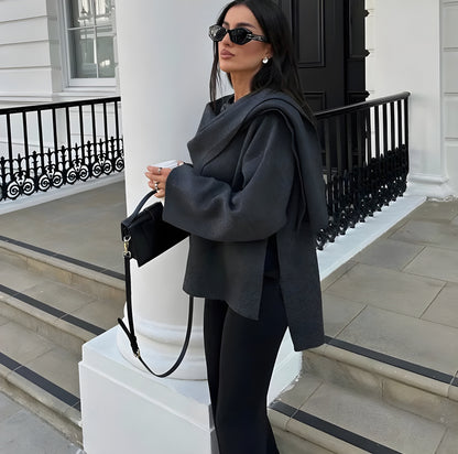 Winter Coat Women Gray Size M Wool Integrated Scarf