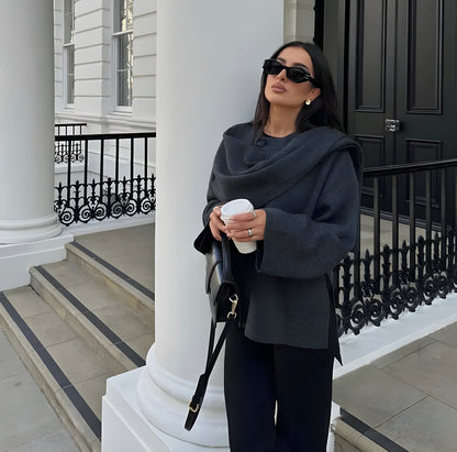 Winter Coat Women Gray Size M Wool Integrated Scarf