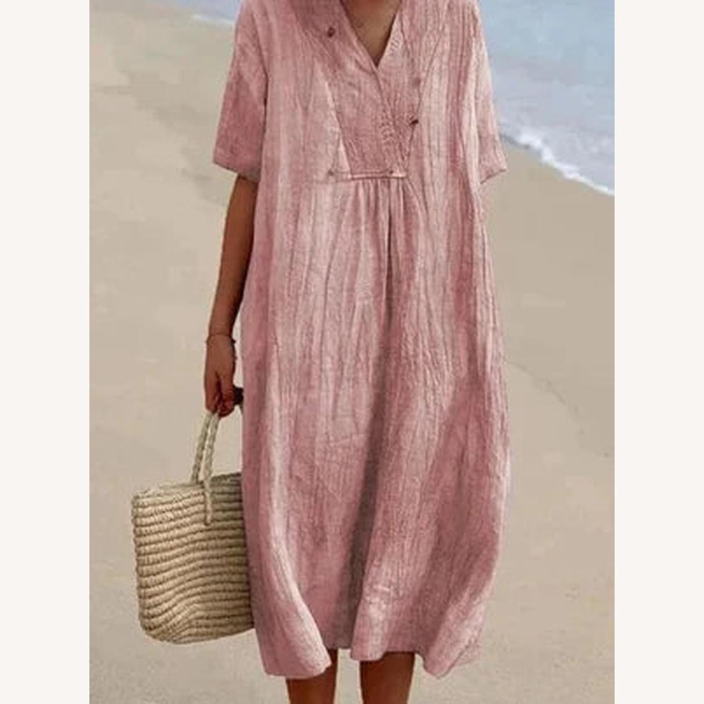 Women's Long Summer Dress in Linen and Cotton - Casual Chic Elegance for Summer Days