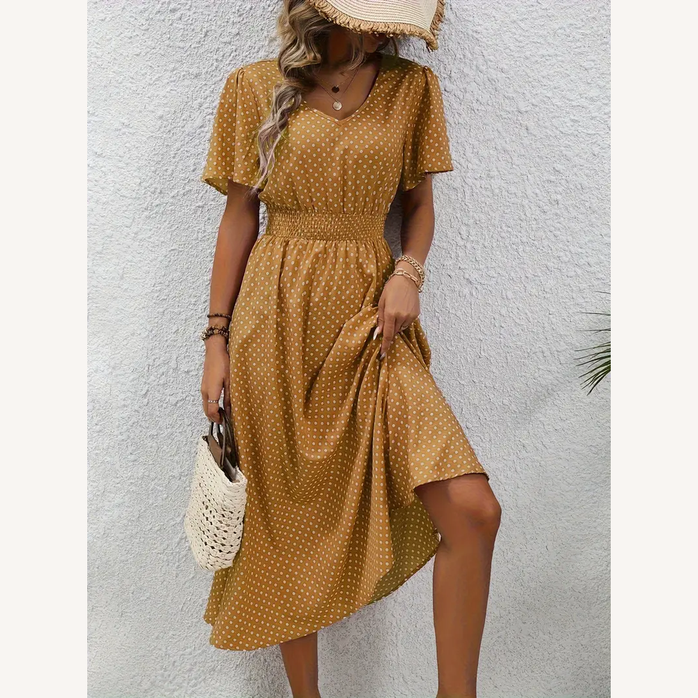 Variant image for Robe Femme Décontractée à Manches Courtes avec Taille Froncée et Imprimé Coloré – Tissu Doux et Respirant-26