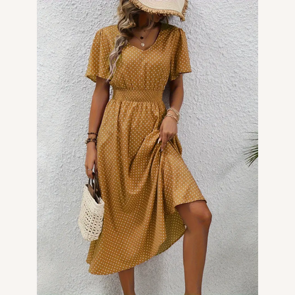 Variant image for Robe Femme Décontractée à Manches Courtes avec Taille Froncée et Imprimé Coloré – Tissu Doux et Respirant-26