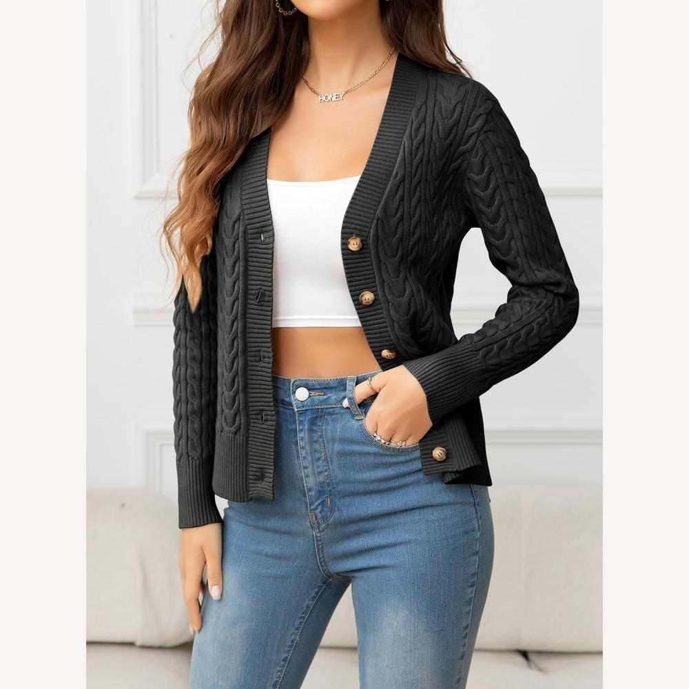 Cardigan Femme en Maille Torsadée Douce avec Boutons Classiques – Élégant et Polyvalent
