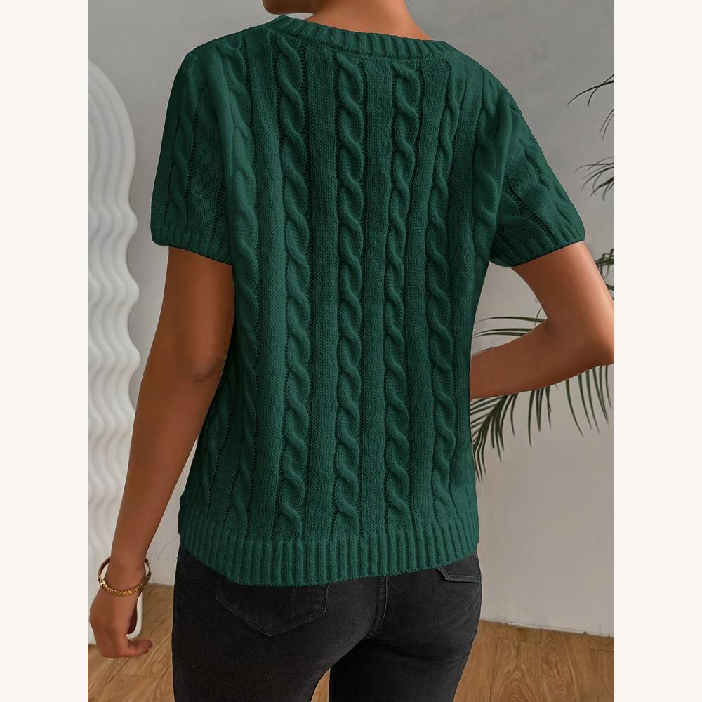 Pull Femme Torsadé à Manches Courtes en Maille Douce – Élégant et Confortable pour un Style Quotidien