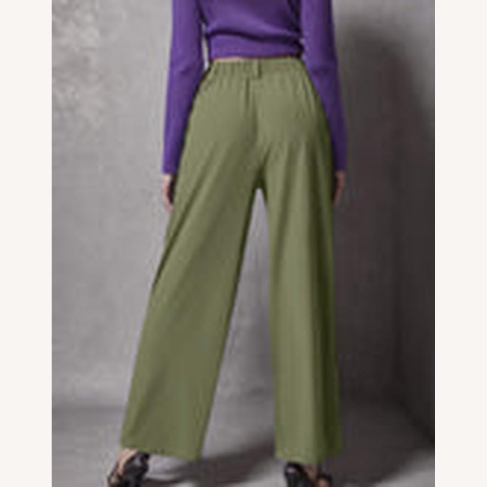 Women's Fluid Pants Black Size M Polyester Wide Legs