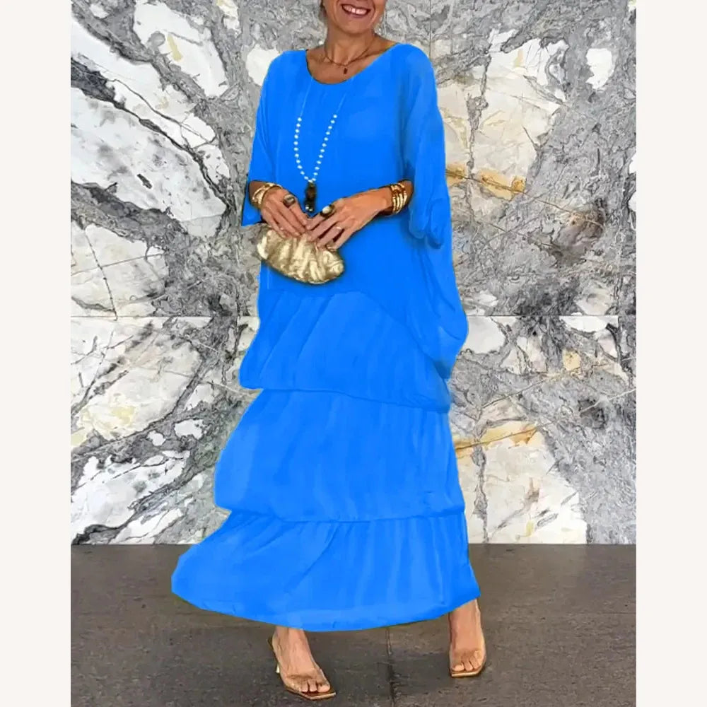 Elegant Long Dress Women with V-Neckline – Ideal for Events and Summer, Long Evening Dress in Breathable Fabric