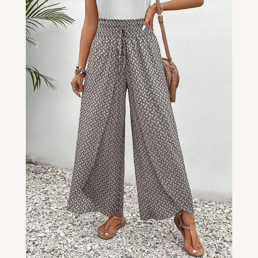 Pantalon Fluide Femme Imprimé Géométrique Sophistiqué – Taille Haute et Jambes Larges en Coton Doux