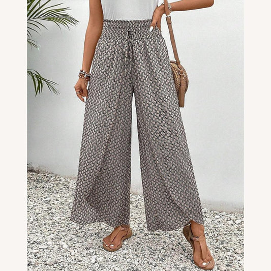 Sophisticated Geometric Print Women's Fluid Pants – High Waist and Wide Legs in Soft Cotton