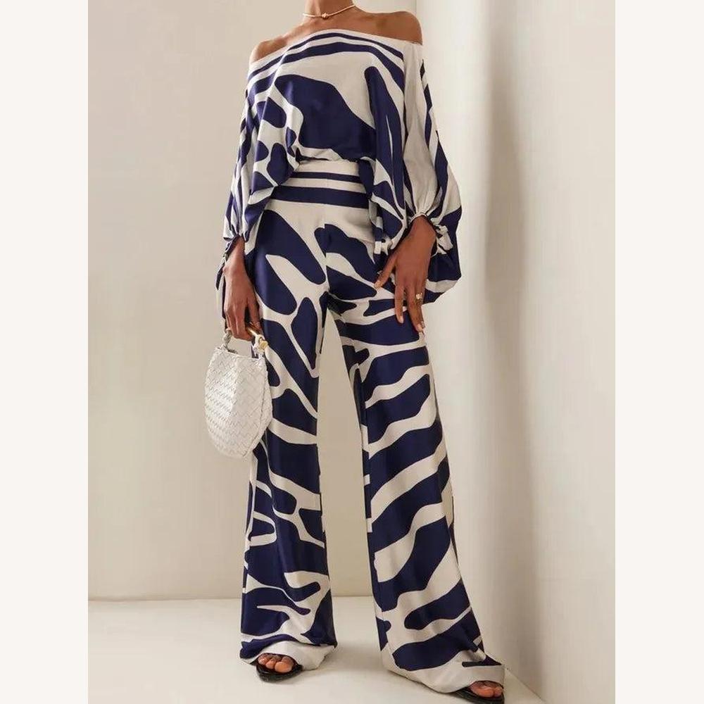 Ensemble Femme Tie-Dye Épaules Dénudées avec Pantalon Large Taille Haute – Chic et Moderne