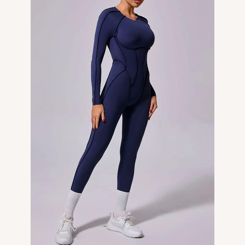 Variant image for Combinaison Femme Chic Sculptante à Manches Longues et Dos Nu – Tissu Extensible et Confortable-3
