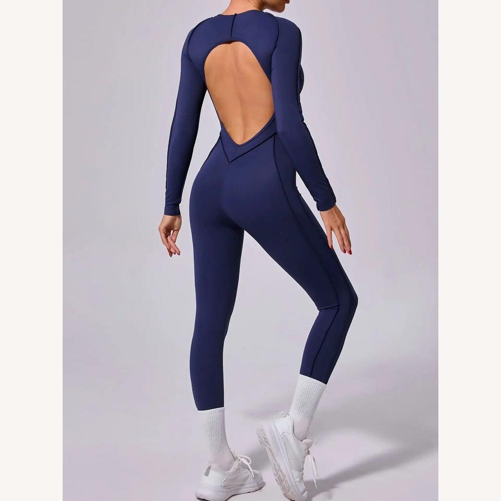 Combinaison Femme Chic Sculptante à Manches Longues et Dos Nu – Tissu Extensible et Confortable