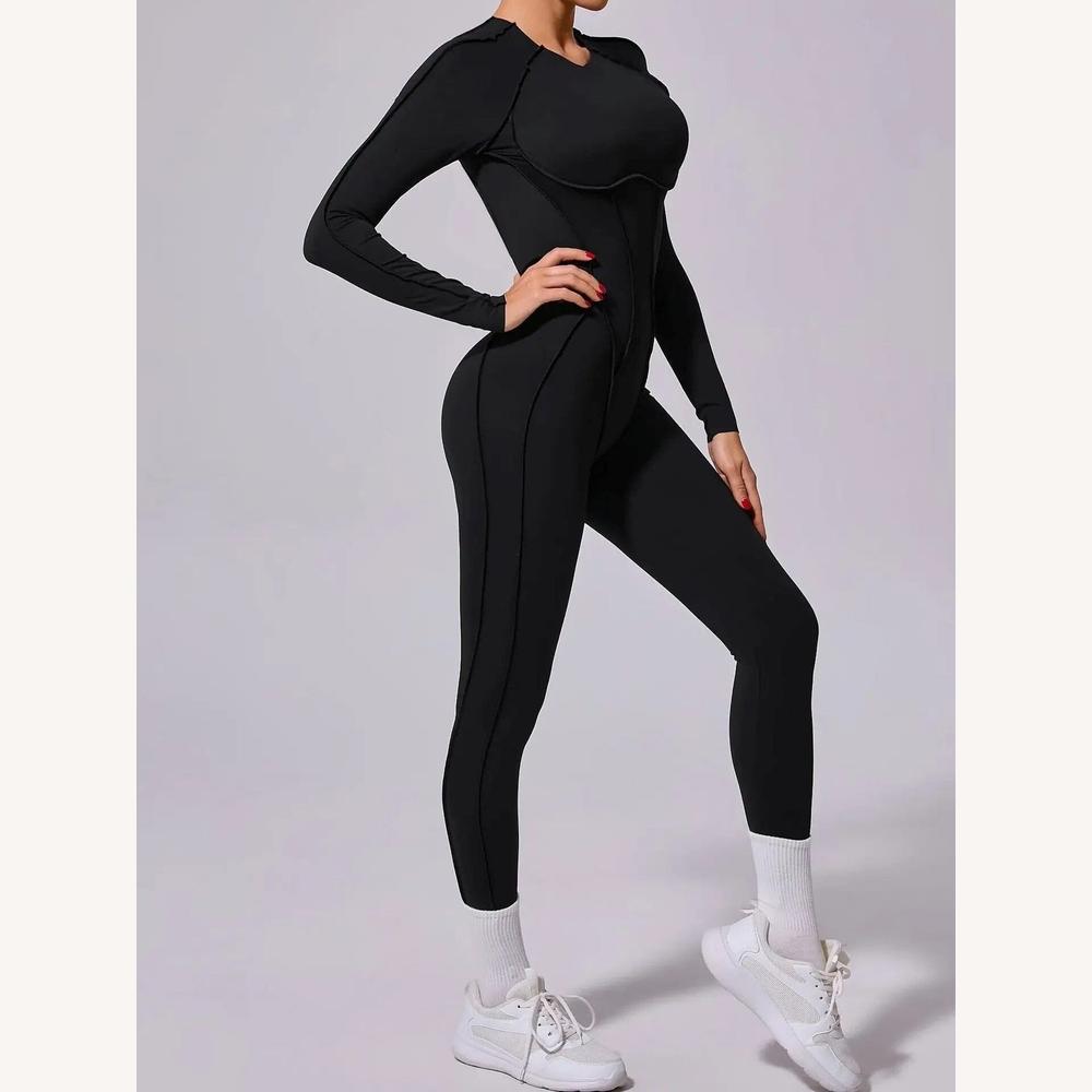 Chic Sculpting Women's Jumpsuit with Long Sleeves and Open Back – Stretchy and Comfortable Fabric