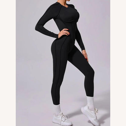 Chic Sculpting Women's Jumpsuit with Long Sleeves and Open Back – Stretchy and Comfortable Fabric