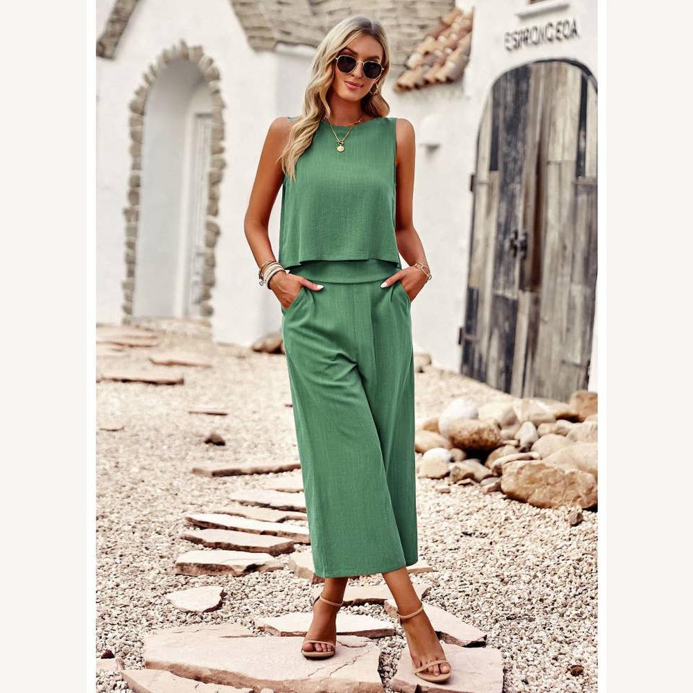 Variant image for Combinaison Femme Chic Sans Manches à Jambes Larges – Élégante et Légère pour l'Été-9