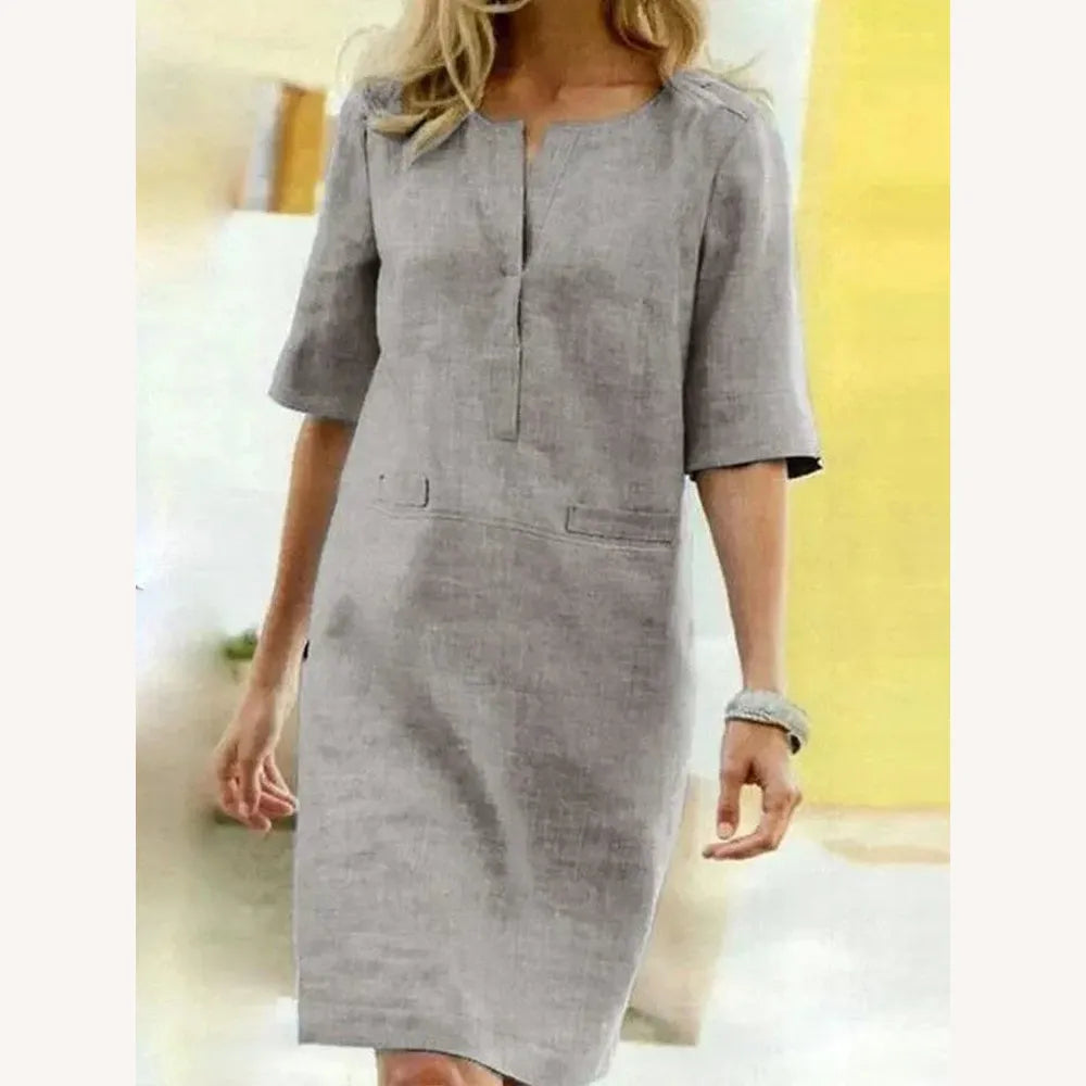 Robe Femme à Manches Courtes en Coton Mélangé – Élégance Décontractée pour Printemps Été