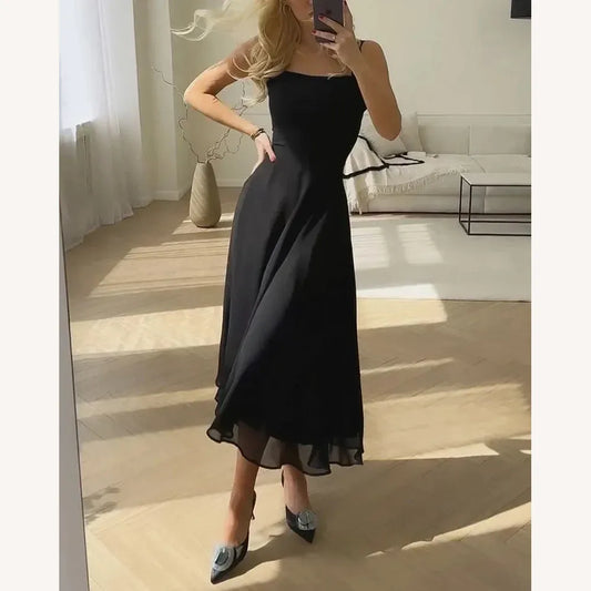 Elegant Women's Summer Dress in Silk Chiffon with Square Neckline – Chic Summer Dress for Cocktails and Dinners