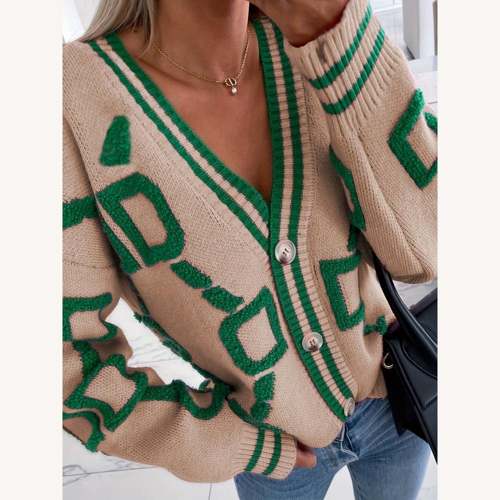 Women's Oversize Cardigan in Soft Knit with Geometric Pattern – Comfort and Trendy Style