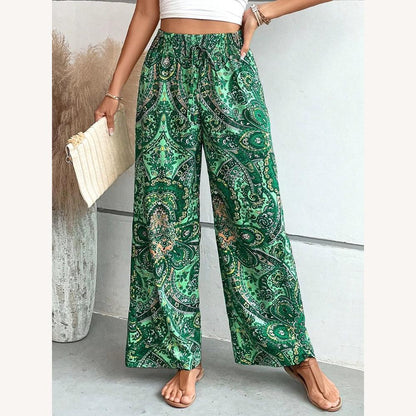 Women's High Waist Pants with Artistic Print – Elegance and Comfort – Multiple Colors Available