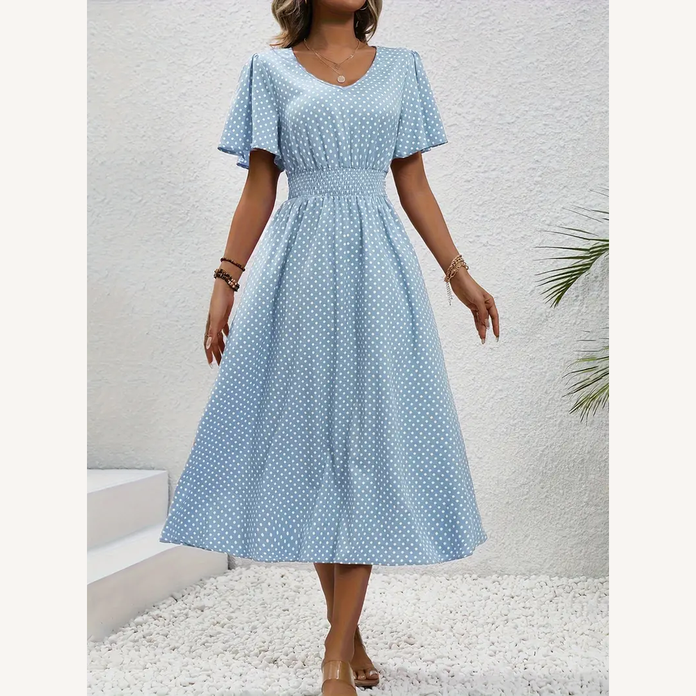 Variant image for Robe Femme Décontractée à Manches Courtes avec Taille Froncée et Imprimé Coloré – Tissu Doux et Respirant-6