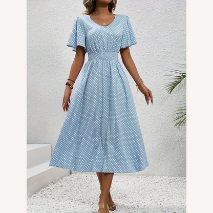 Variant image for Robe Femme Décontractée à Manches Courtes avec Taille Froncée et Imprimé Coloré – Tissu Doux et Respirant-6