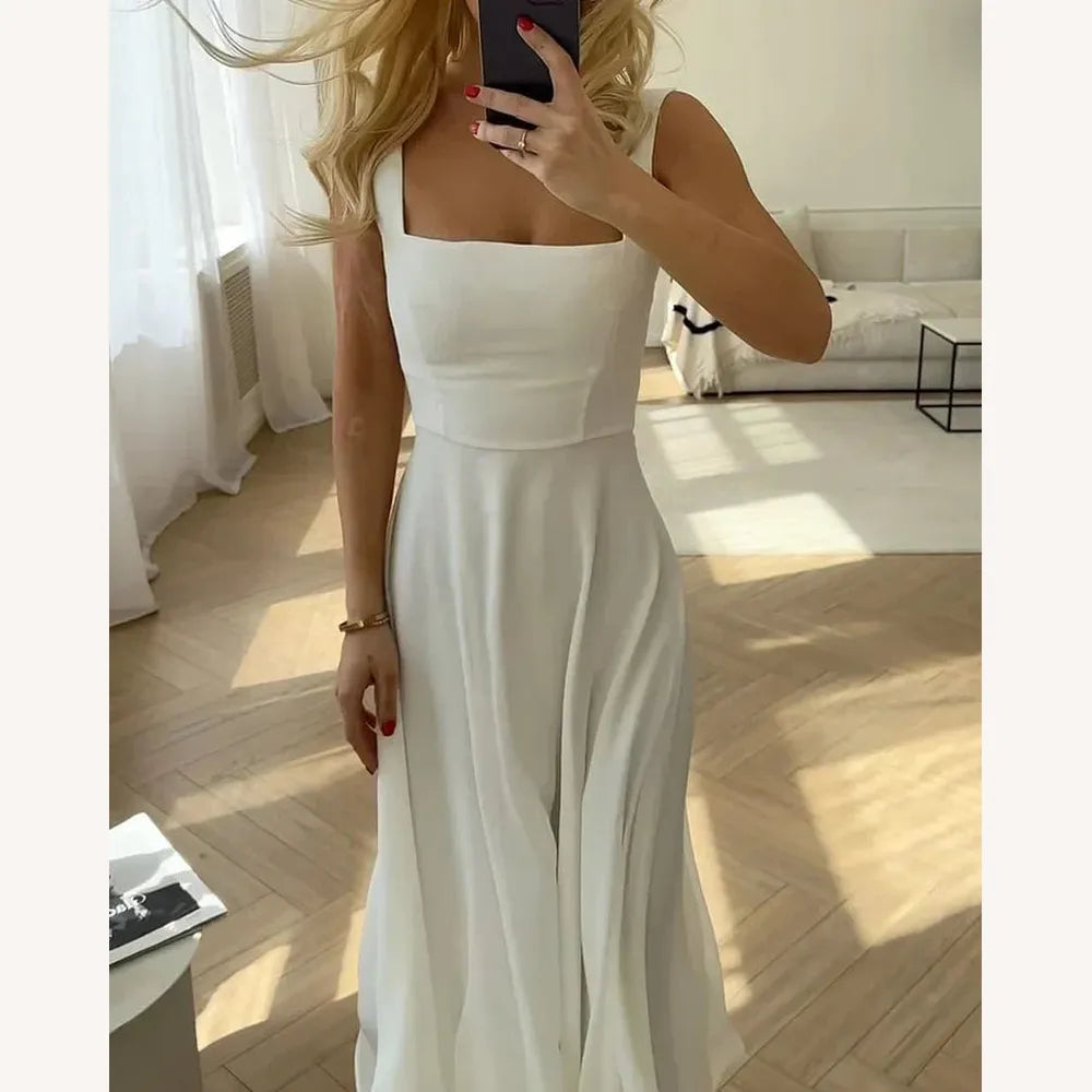 Elegant Women's Summer Dress in Silk Chiffon with Square Neckline – Chic Summer Dress for Cocktails and Dinners