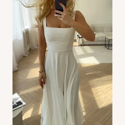 Elegant Women's Summer Dress in Silk Chiffon with Square Neckline – Chic Summer Dress for Cocktails and Dinners