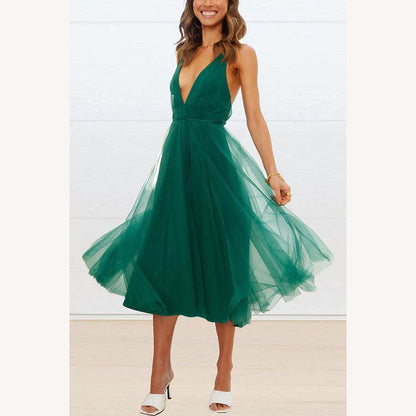 Women's Midi Dress in Tulle with V-Neck – Elegant and Chic for Special Occasions