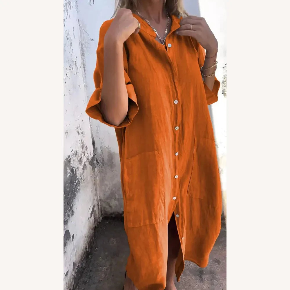 Robe Chemise Longue Femme en Tissu Léger - Élégante et Décontractée pour Toutes Occasions
