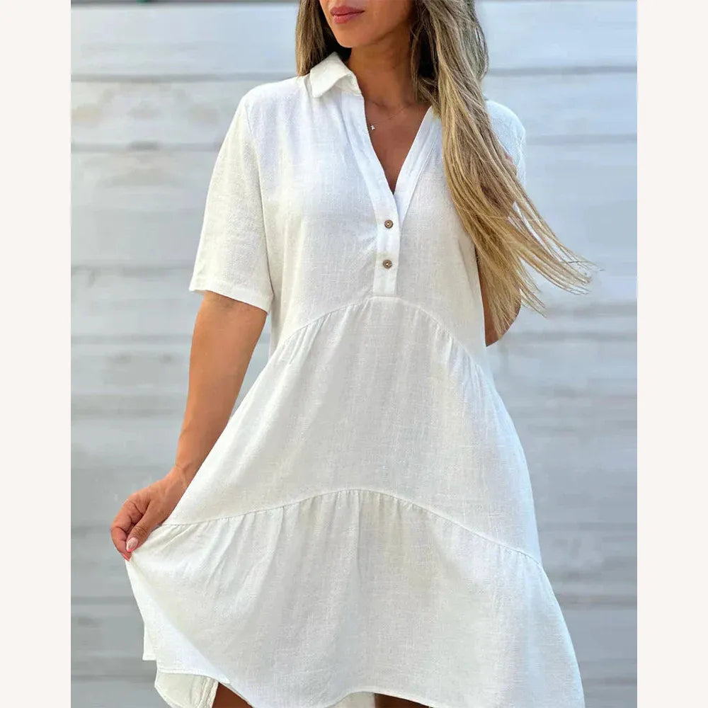 Robe d'Été Femme Chic avec Décolleté en V et Boutons – Robe Longue Légère pour l'Été