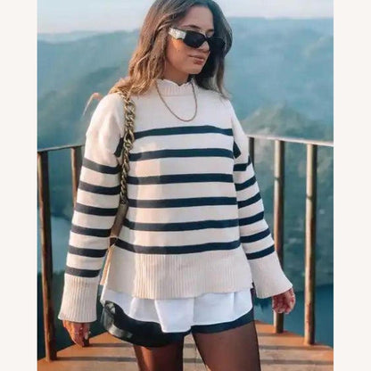 Women's Soft Striped Knit Sweater – Chic and Comfortable, Ideal for an Elegant and Casual Look