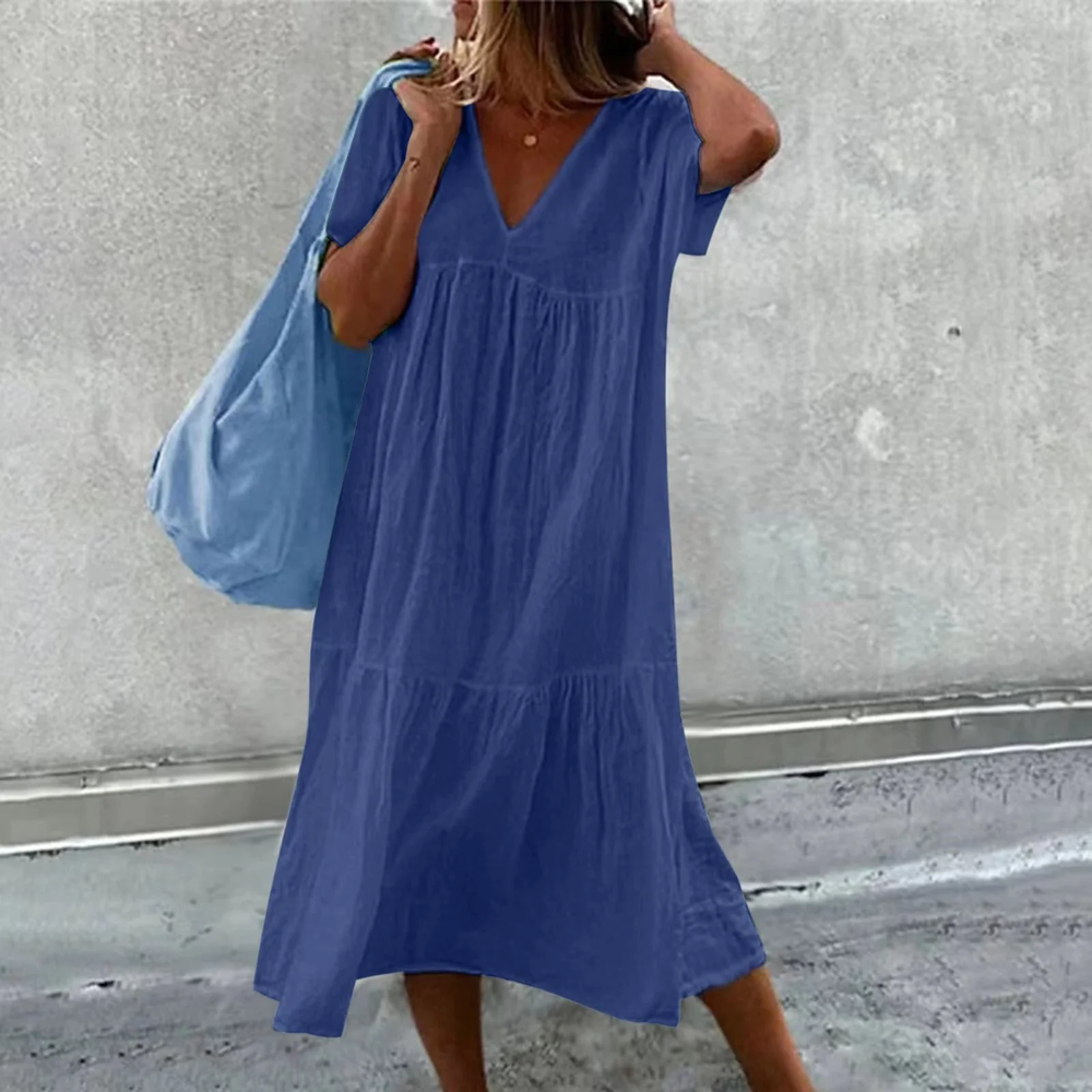 Robe Décontractée Femme Longue avec Col en V et Poche – Élégance Quotidienne pour Toutes Occasions