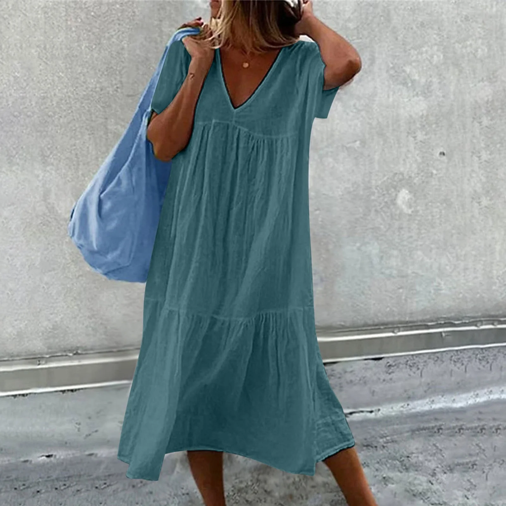 Robe Décontractée Femme Longue avec Col en V et Poche – Élégance Quotidienne pour Toutes Occasions