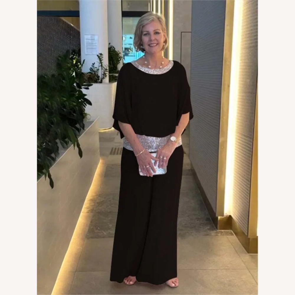 Chic Women's Sequin Jumpsuit with Wide Pants for Weddings and Elegant Evenings