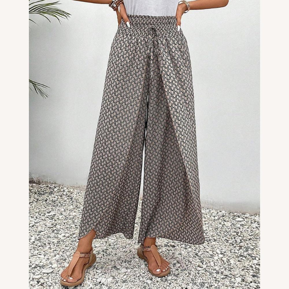 Pantalon Fluide Femme Imprimé Géométrique Sophistiqué – Taille Haute et Jambes Larges en Coton Doux