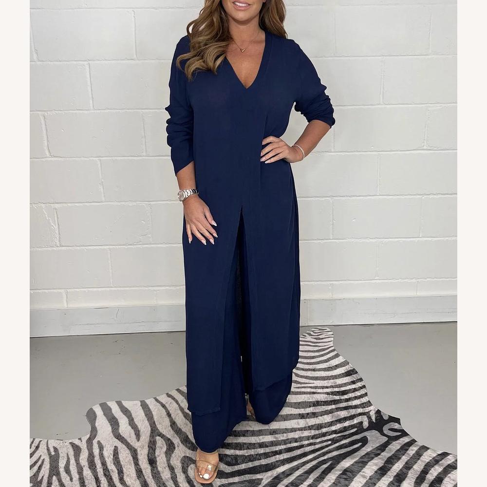 Ensemble Tailleur Femme à Manches Longues avec Pantalon Ample – Tailles jusqu'à 5XL, Élégant et Confortable