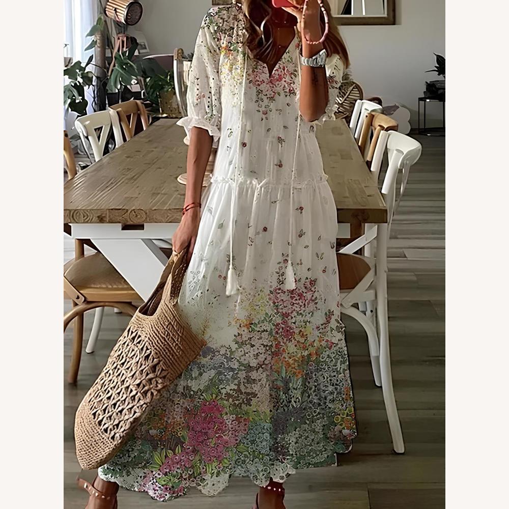 Robe Longue Femme à Manches Longues avec Volants – Élégante et Confortable, Idéale pour Soirées et Occasions Spéciales
