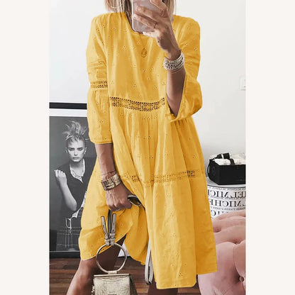 Women's Casual Dress in Pastel Patchwork with Round Neck – Elegance and Comfort for All Occasions