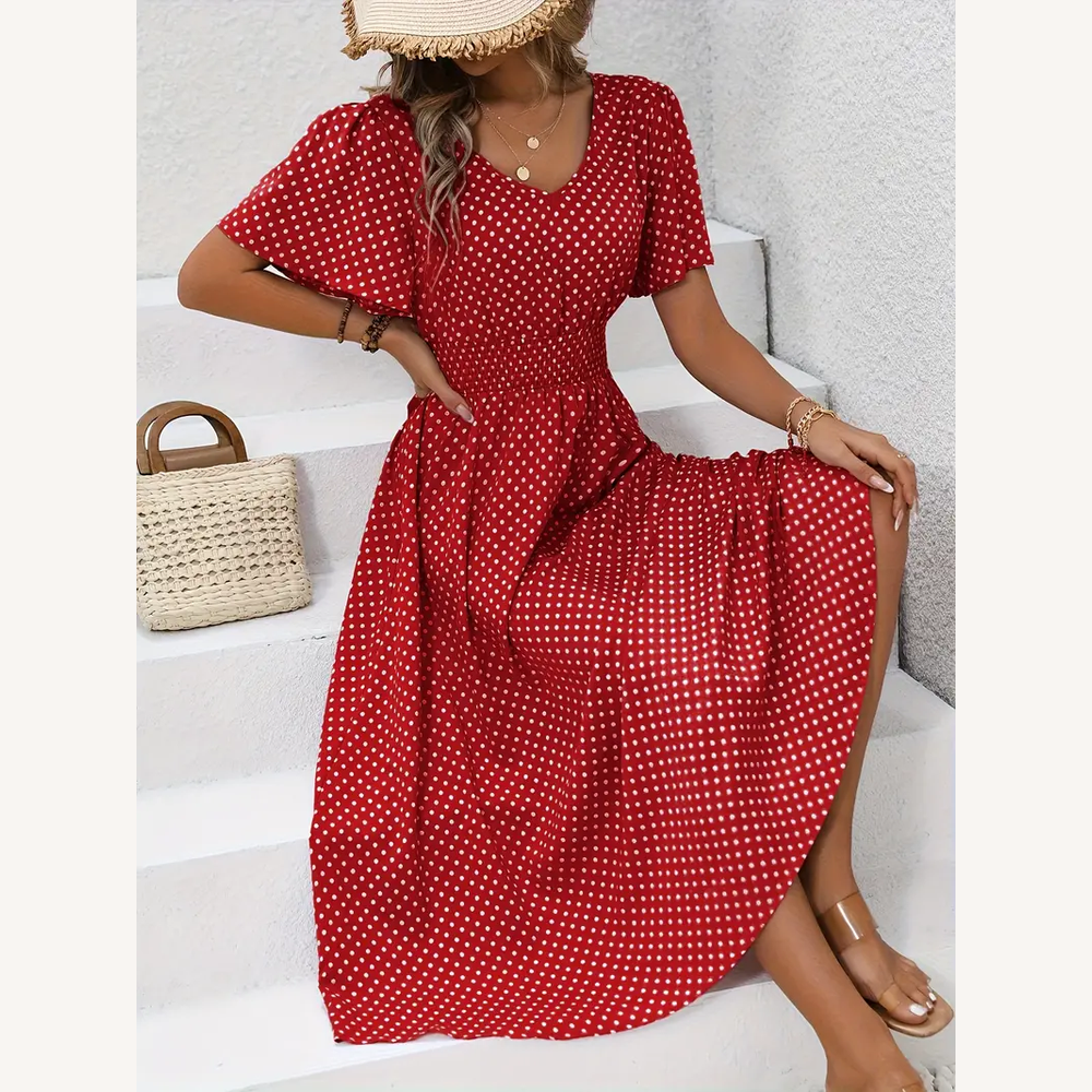 Variant image for Robe Femme Décontractée à Manches Courtes avec Taille Froncée et Imprimé Coloré – Tissu Doux et Respirant-11