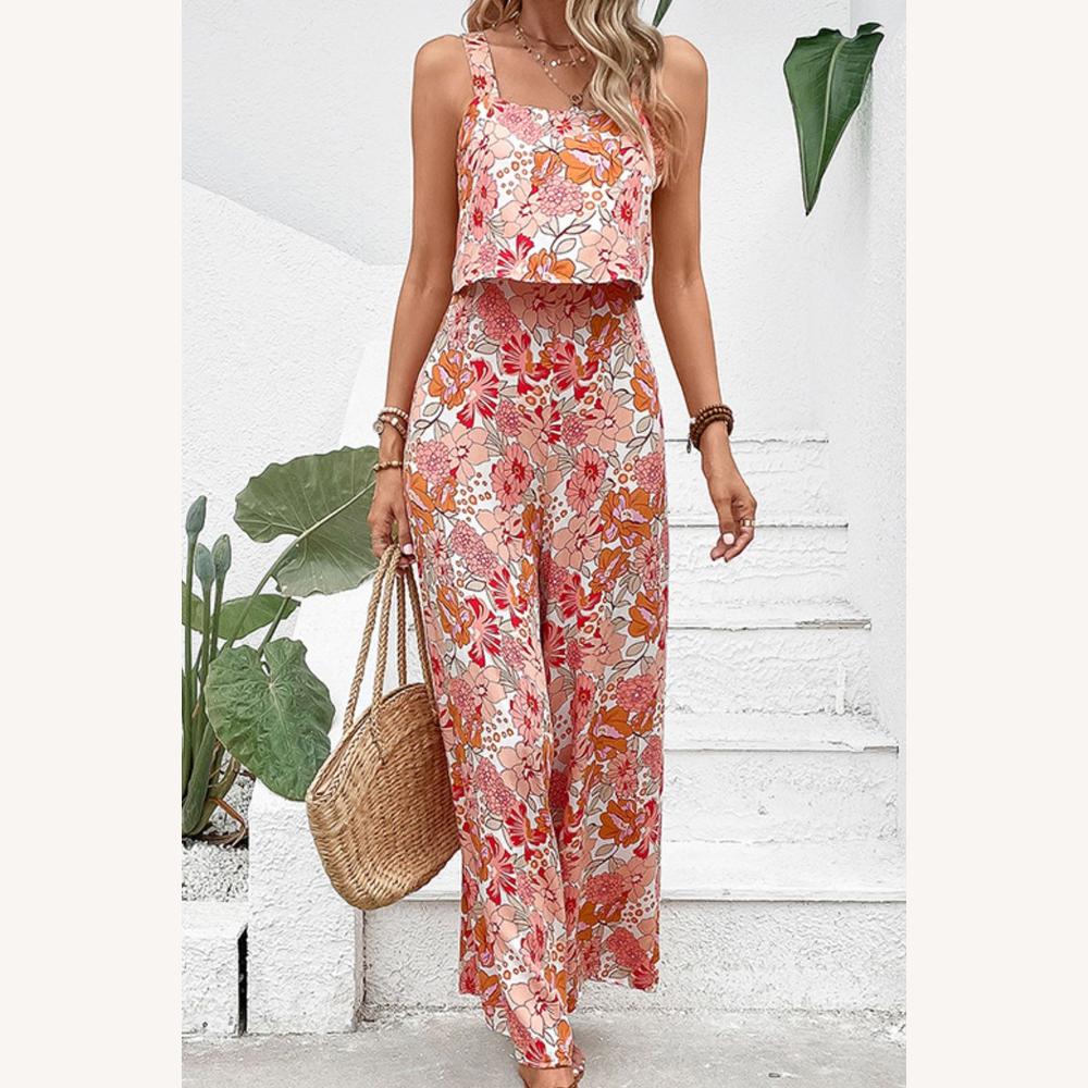 Combinaison Femme Chic Fleurie Légère à Volants, Pantalon Ample 7/8, Style Bohème, Sans Manches, Idéale Été