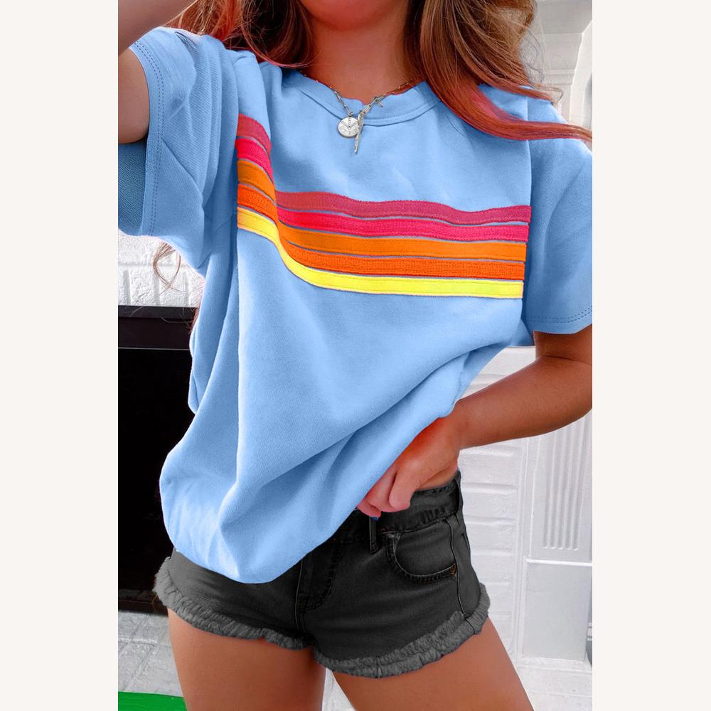Tee Shirt Femme Rétro en Coton Doux avec Rayures Colorées – Confort Léger pour l'Été
