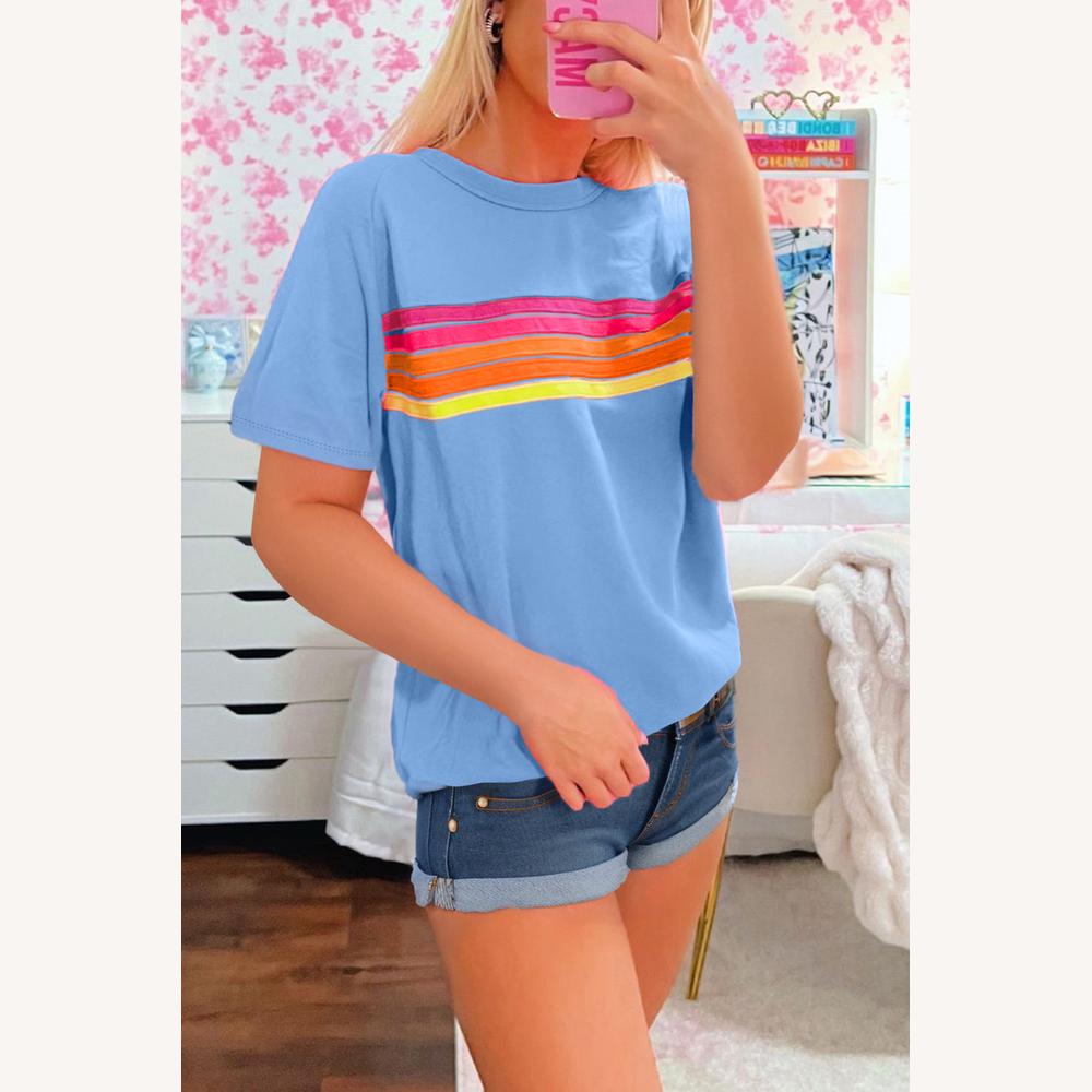 Tee Shirt Femme Rétro en Coton Doux avec Rayures Colorées – Confort Léger pour l'Été