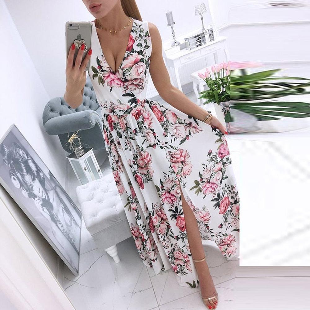 Robe de Plage Femme Sans Manches en Mousseline de Soie avec Décolleté V Profond – Imprimé Floral Vintage, Légère et Fluide