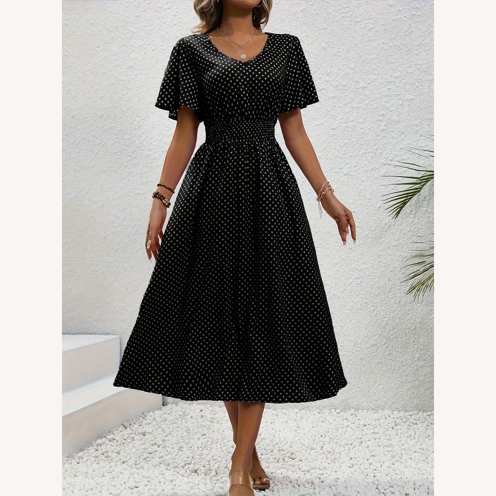 Variant image for Robe Femme Décontractée à Manches Courtes avec Taille Froncée et Imprimé Coloré – Tissu Doux et Respirant-16