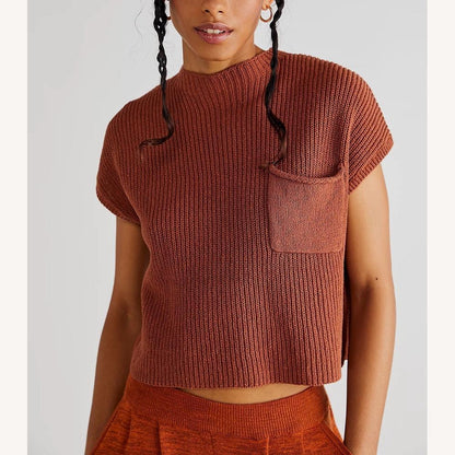 Women's Sleeveless Ribbed Knit Top – Soft and Breathable Fabric, Casual Style, High Neck, White